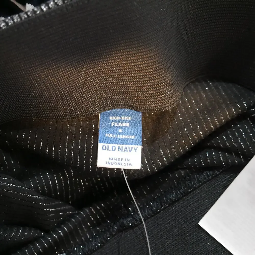 Old Navy Pants Womens Small High Rise Flared Knit Black Silver Metallic Sparkle - Picture 5 of 6